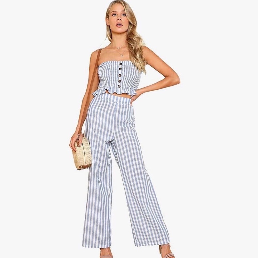 SUMMER STRIPES DELIGHT two piece cropped top w/pants